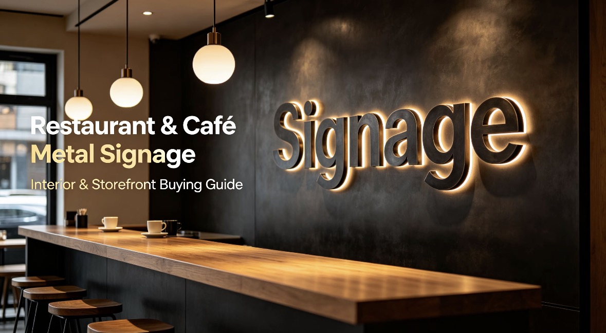 Custom backlit metal logo sign mounted on caf&eacute; bar interior wall for hospitality brand