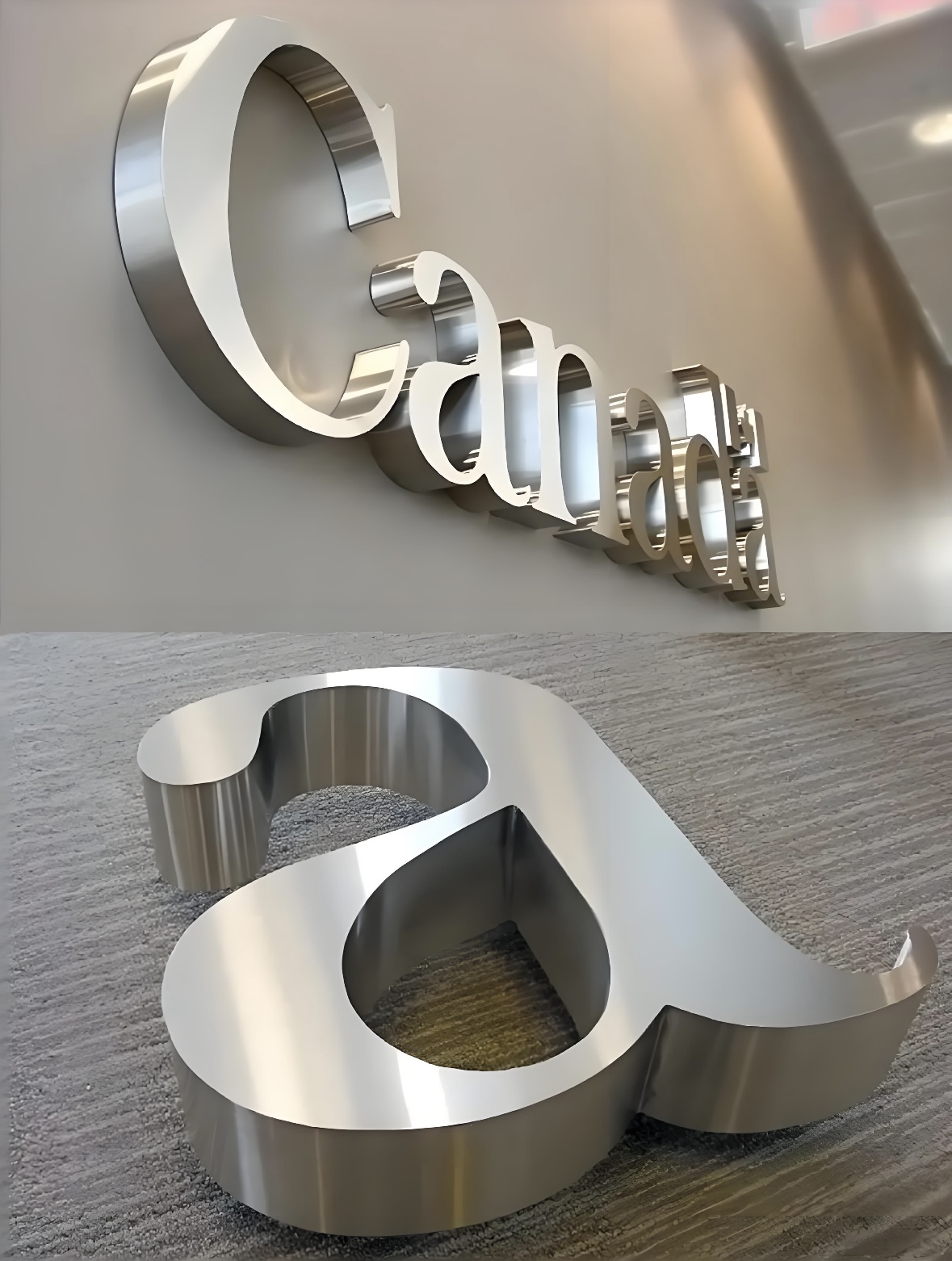Non-Illuminated Brushed Stainless Steel Letters | Indoor Office Brand Wall Brushed stainless steel non illuminated 3D metal letters for indoor brand wall